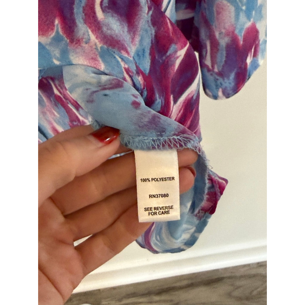 Tie Dye Blouse XL Blue Pink Purple Long Sleeve Top - Picture 4 of 4